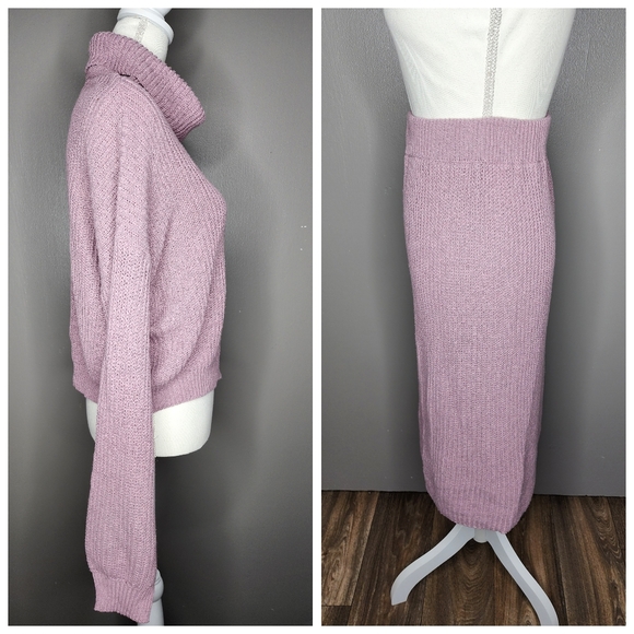 SHEIN Ribbed Turtleneck Sweater and Skirt Set. Pink. Size: Small (4) - Picture 6 of 12